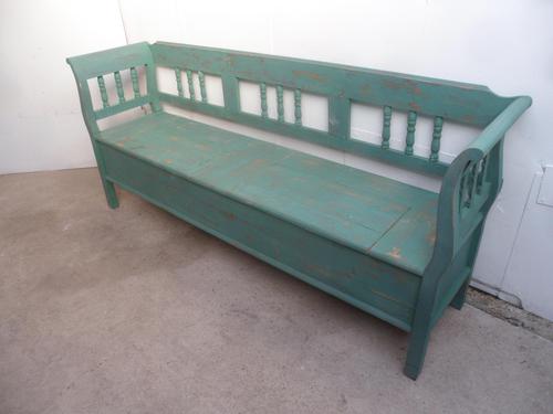 A Shabby Chic Green 4 Seater Antique/Old Pine Kitchen/Hall Box Settle/ Bench (1 of 10) A Shabby Chic Green 4 Seater Antique/Old Pine Kitchen/Hall Box Settle/ Bench (1 of 10)