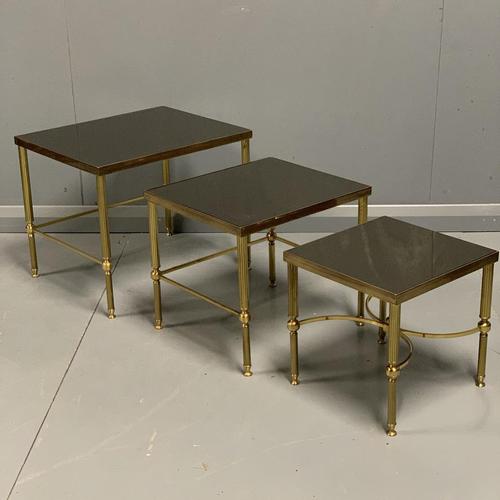 Nest of 3 Brass & Dark Glass Tables (1 of 6)