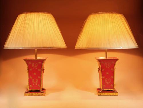 Pair of Very Decorative Toleware Table Lamps in the Regency / Empire Style c.1960 (1 of 6) Pair of Very Decorative Toleware Table Lamps in the Regency / Empire Style c.1960 (1 of 6)