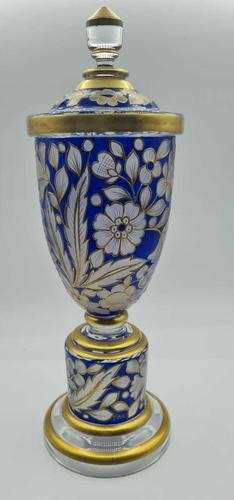 Antique Fritz Heckert Glass Vase with Cover, Large Trumpet Vase - Signed (1 of 8) Antique Fritz Heckert Glass Vase with Cover, Large Trumpet Vase - Signed (1 of 8)