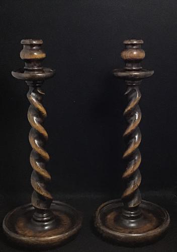 Pair of Victorian Oak Barley Twist Candlesticks (1 of 4) Pair of Victorian Oak Barley Twist Candlesticks (1 of 4)