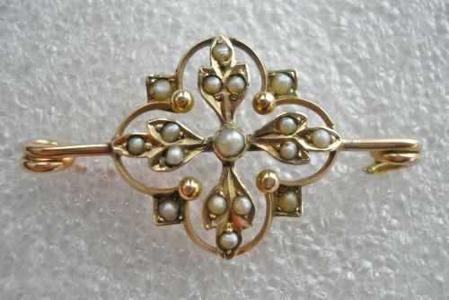 Victorian 9ct Gold & Seed Pearl Brooch (1 of 3)