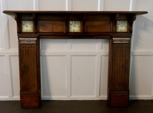 Large Decorative Victorian Walnut Tiled Fireplace (1 of 7) Large Decorative Victorian Walnut Tiled Fireplace (1 of 7)