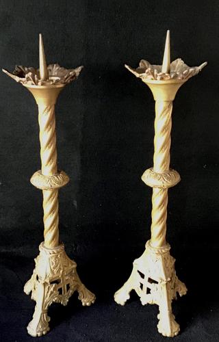 Pair of Tall Victorian Gilt Cast Metal Pricket Candlesticks (1 of 6) Pair of Tall Victorian Gilt Cast Metal Pricket Candlesticks (1 of 6)