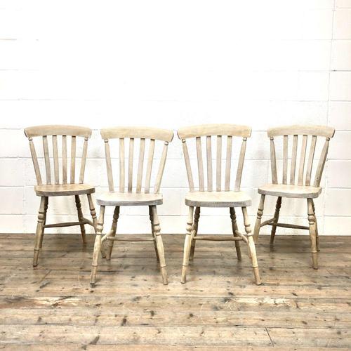 Set of Four Antique Beech & Elm Farmhouse Dining Chairs (1 of 8)