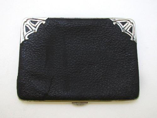 Antique Edwardian 1904 Solid Sterling Silver Mounted & Leather Wallet Purse Name Card Case - Birmingham Import (1 of 9)