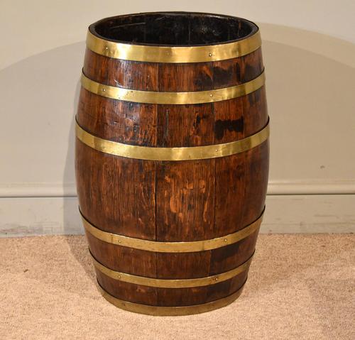 19th Century Oak & Brass Barrel / Stick Umbrella Stand (1 of 6)