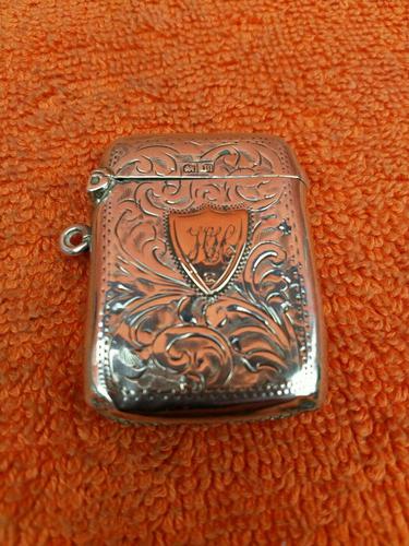 Antique Sterling Silver Hallmarked Vesta 9ct Gold Cartouche 1911, Smith & Bartlam (1 of 9)