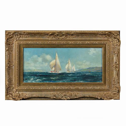 Pair of Oil Paintings of Clyde One Design Yachts Racing by Frank Henry Mason (1 of 12)