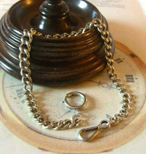 Antique Pocket Watch Chain 1890s Victorian Large Silver Nickel Graduated Link Albert (1 of 10)