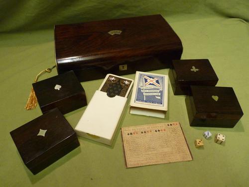 French Inlaid Rosewood Games Box + Accessories c.1880 (1 of 11)