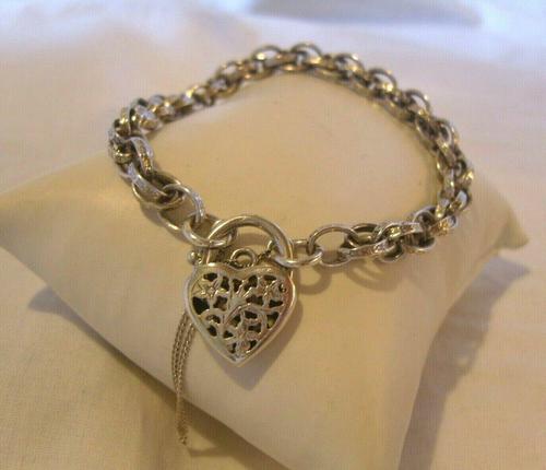 Vintage Silver Bracelet 1970s Ornate Heart Padlock 7 1/2" Length 13.3 Grams (1 of 11)