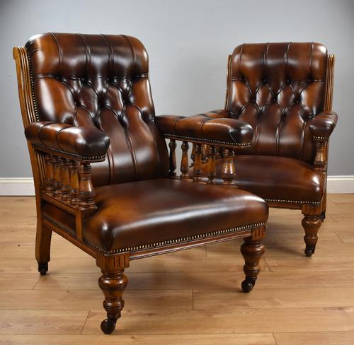 Pair of Victorian Hand Dyed Leather Library Chairs (1 of 13) Pair of Victorian Hand Dyed Leather Library Chairs (1 of 13)