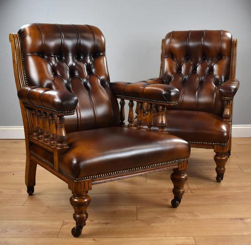 Pair of Victorian Hand Dyed Leather Library Chairs (1 of 13)