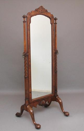 Early 20th Century Burr Walnut Cheval Mirror (1 of 13)