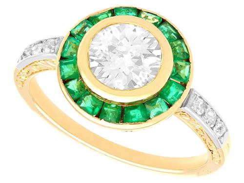 1.05ct Emerald & 1.18ct Diamond, 18ct Yellow Gold Dress Ring c.1930 (1 of 9) 1.05ct Emerald & 1.18ct Diamond, 18ct Yellow Gold Dress Ring c.1930 (1 of 9)
