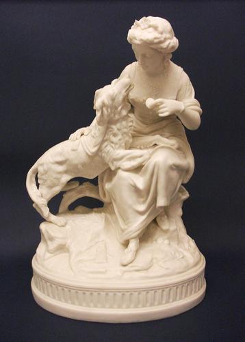 Superb English Parianware Group of a Young Lady Feeding Her Dog a Biscuit, c.1870 (1 of 12)