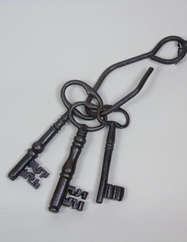 Massive Antique Iron Keys on Beaten Iron Hook (1 of 3) Massive Antique Iron Keys on Beaten Iron Hook (1 of 3)