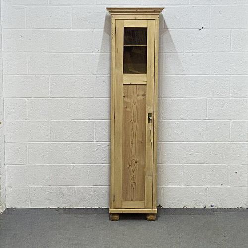 Tall Slim Partly Glazed Old Pine Cupboard (1 of 5)