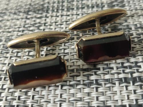 Vintage Ussr Period Russian 875 Gold Gilt Silver Cufflinks Agate Stone c.1950s-1960s (1 of 8)