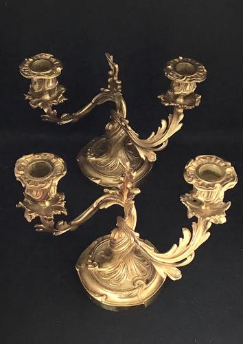 Very Good Pair of Rococo Style Antique Gilt Cast Brass Candelabra (1 of 6) Very Good Pair of Rococo Style Antique Gilt Cast Brass Candelabra (1 of 6)