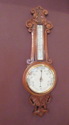 Superb Antique Polished Oak Carved Banjo Barometer (1 of 6)