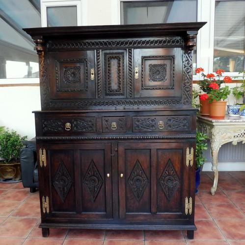 Country Oak Marquetry Inlaid Court Cupboard 1770 (1 of 10)