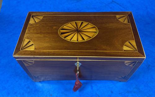 Georgian Mahogany Fan Inlaid Tea Caddy (1 of 16)