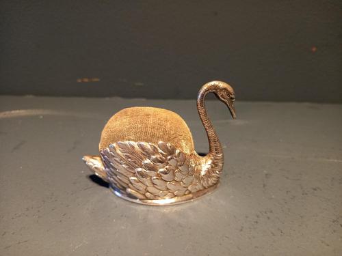 Antique Silver Novelty Swan Pin Cushion (1 of 7)