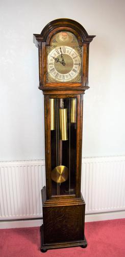 English Triple Weight Two Tune 'Westminster / Whittington / Silent' Glass Fronted Oak Grandmother or Small Grandfather Musical Longcase Clock (1 of 7)