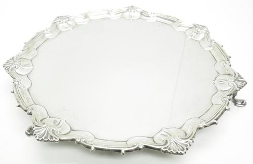 English Antique Solid Silver Salver, Super Design Fresh & Clean c.1919 (1 of 7)