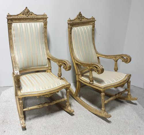 Pair of Regency Painted & Parcel Gilt Rocking Chairs (1 of 17) Pair of Regency Painted & Parcel Gilt Rocking Chairs (1 of 17)