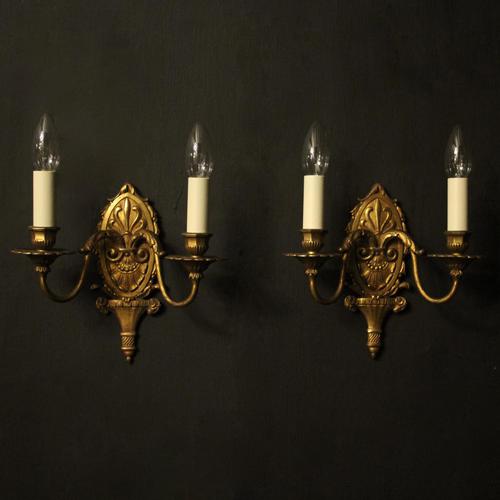 French Gilded Brass Twin Arm Antique Wall Lights (1 of 10)