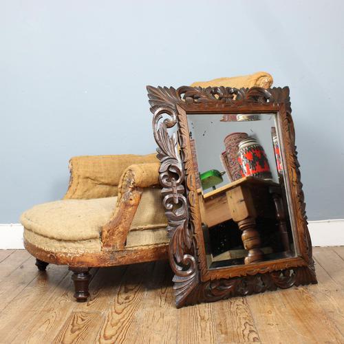 Late 19th Century French Carved Oak Cushion Mirror (1 of 4)