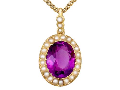 6.56 ct Amethyst and Pearl, 15 ct Yellow Gold Pendant - Antique Circa 1890 (1 of 12) 6.56 ct Amethyst and Pearl, 15 ct Yellow Gold Pendant - Antique Circa 1890 (1 of 12)