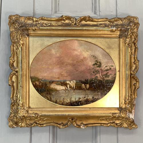 Antique Georgian Early Victorian River Landscape Oil Painting of Wading Cows, Sheep & Man on Donkey After Paulus Potter (1 of 14) Antique Georgian Early Victorian River Landscape Oil Painting of Wading Cows, Sheep & Man on Donkey After Paulus Potter (1 of 14)