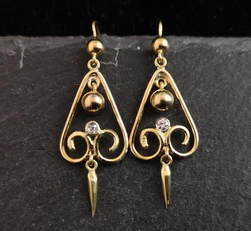 Antique Victorian Diamond Drop Earrings, 15ct Gold (1 of 10)