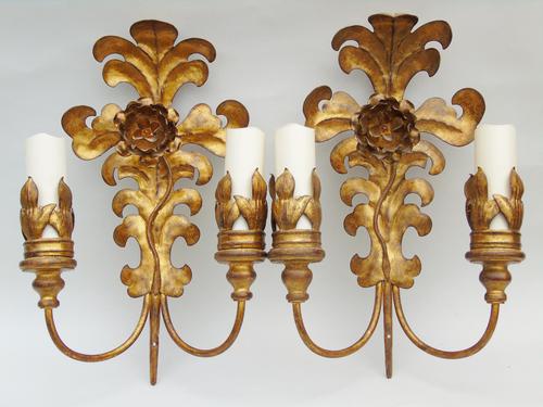 Good Pair of Large Gilt Metal Rococo Style Wall Lights - 9 Available (1 of 6)