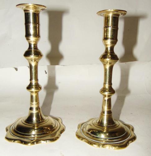 Pair of George III Brass Petal Base Candlesticks (1 of 6)