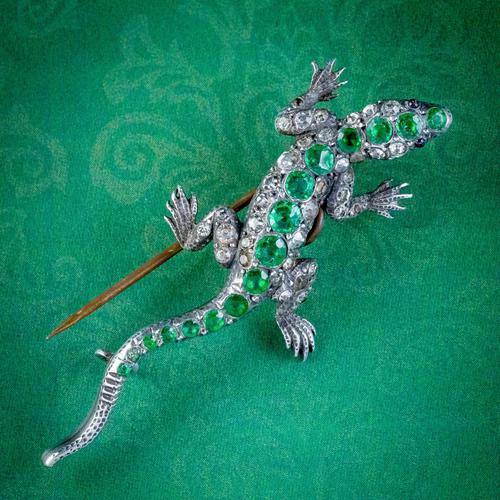 Antique Victorian Paste Lizard Brooch Silver c.1900 (1 of 6)