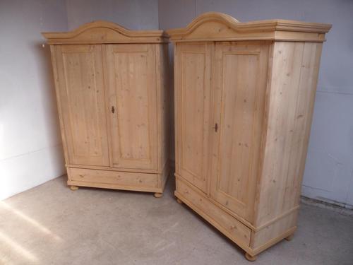 Pair of Antique Pine Arch Top 1 Panel Knockdown Wardrobes to wax / paint (1 of 12)