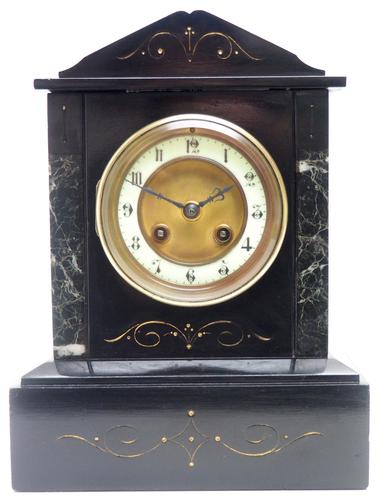 Good Slate & Marble Mantel Clock 8 Day Striking Mantle Clock (1 of 9)