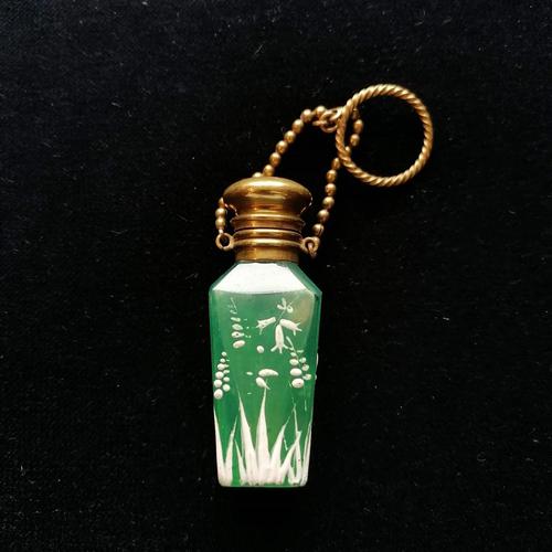 19th Century Jade Green, Mary Gregory Style Scent Bottle c.1890 (1 of 6)