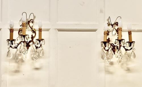 A Pair of French Triple Wall Light Chandeliers (1 of 9) A Pair of French Triple Wall Light Chandeliers (1 of 9)
