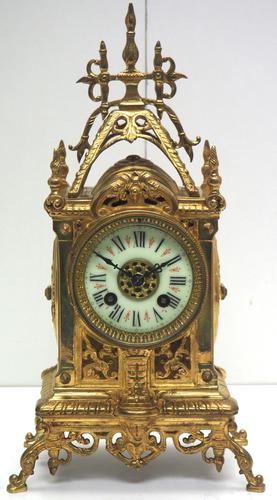 Amazing French Gothic Ormolu Mantel Clock Bronze 8 Day Striking Mantle Clock c.1870 (1 of 11)