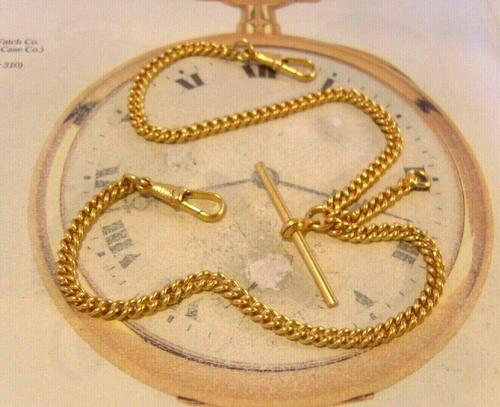 Vintage Pocket Watch Chain 1970 12ct Gold Plated Curb Link Albert With T Bar (1 of 10)