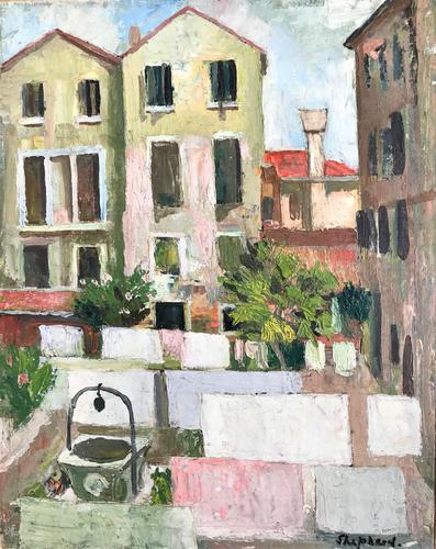 Original oil on canvas laid onto board 'Italian village c.1955' by Toby Horne Shepherd 1909-1993 (1 of 1) Original oil on canvas laid onto board 'Italian village c.1955' by Toby Horne Shepherd 1909-1993 (1 of 1)