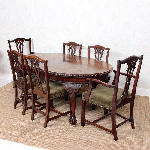 Oak Dining Table & 6 Chairs Telescopic 19th Century (1 of 19)