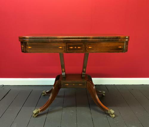 Exceptional Regency Period Rosewood Inlaid Fold-over Occasional Card Games Table (1 of 14)