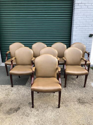 Set of 8 Antique Mahogany & Leather Dining Chairs (1 of 11)